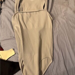 Women's Light Gray Ribbed Bodysuit